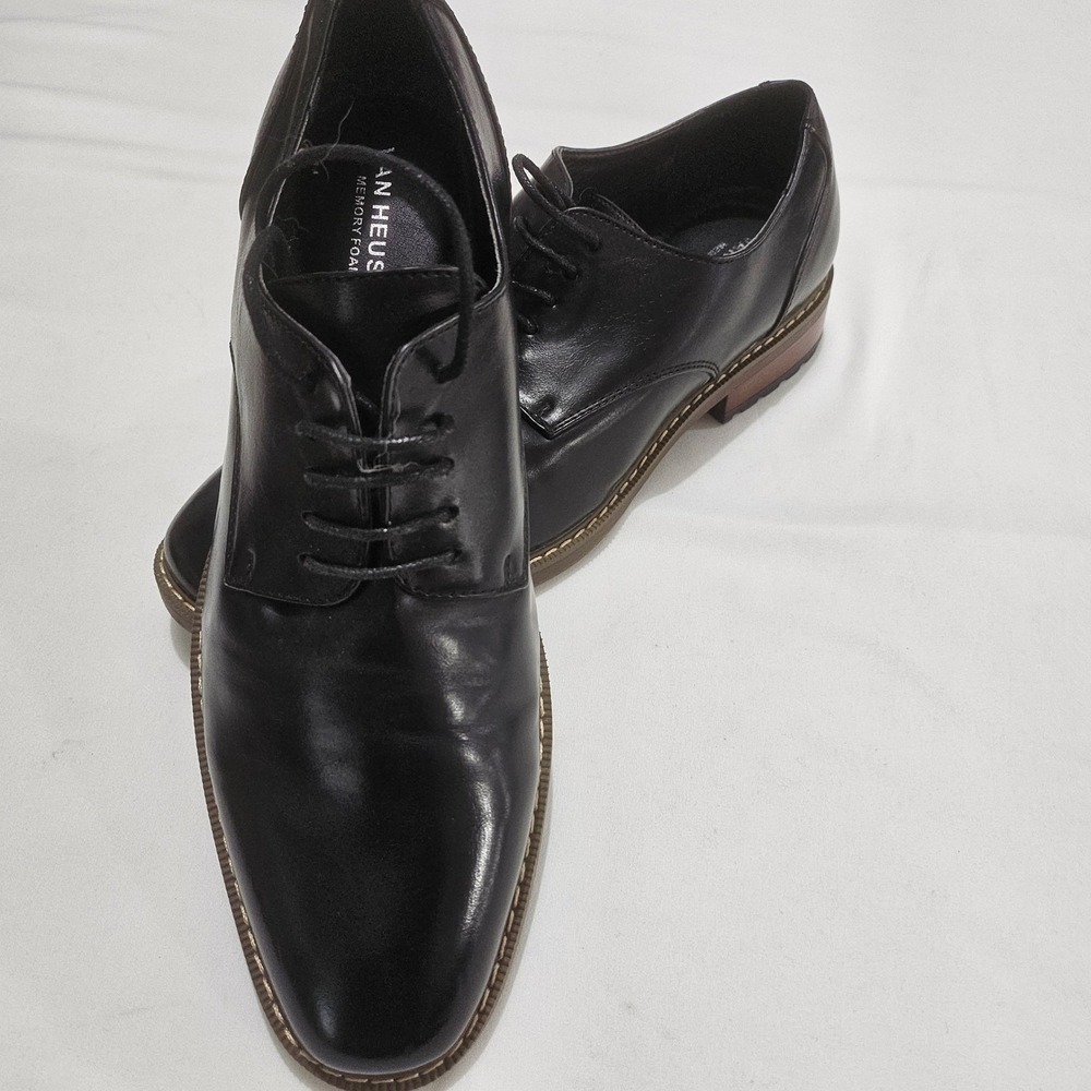 Van Heusen Mens Black Memory Foam Derby Dress Shoes Lug Sole Lace Up Forma 8.5Ml